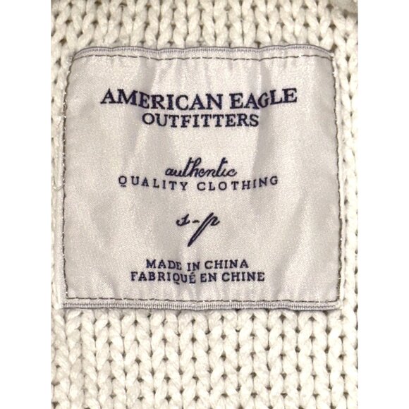 American Eagle Outfitters White Cotton Knit Zip Sweater With High Collar Pockets - Picture 5 of 13